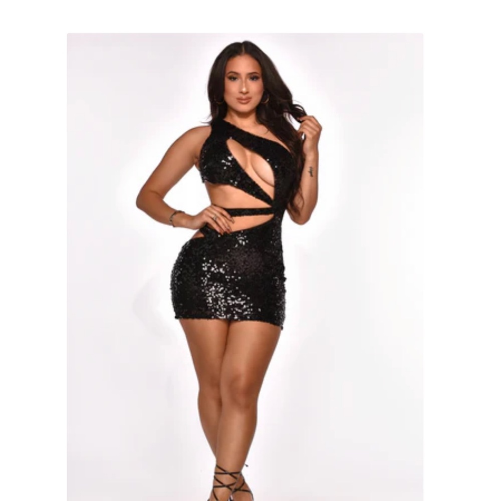 Sequin Cut-Out Black Dress